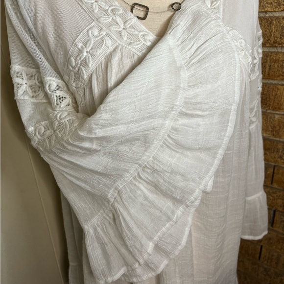 White Indigo Soul Boho Top with Bell Sleeves, Size L - Picture 3 of 14